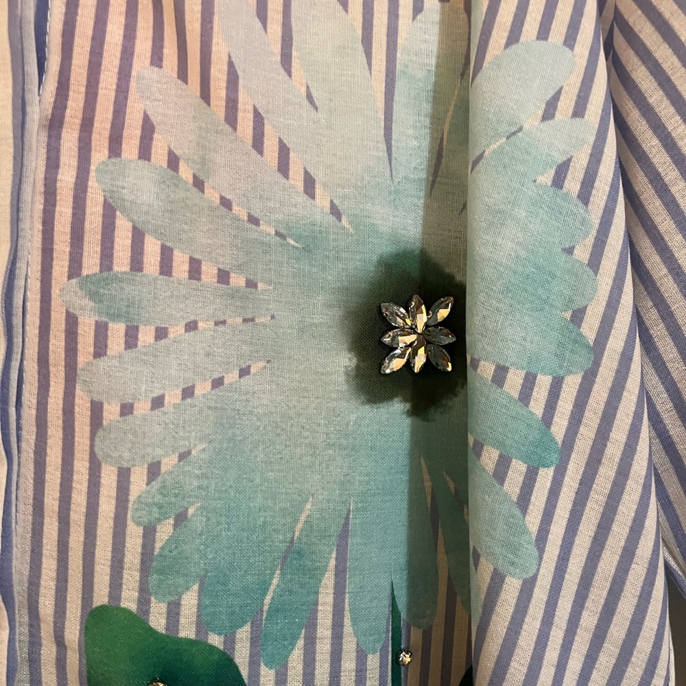 Yolly Striped Floral Button-Up Blouse - Pink & Blue - Picture 7 of 14